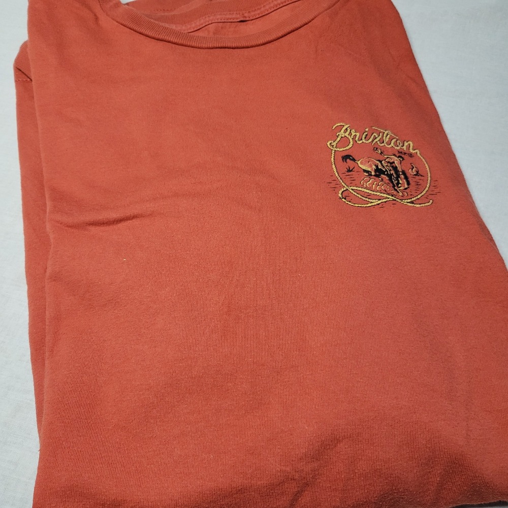 Brixton Mens 2XL Burnt Orange Long Sleeve Western Bronco Graphic T-Shirt Cotton